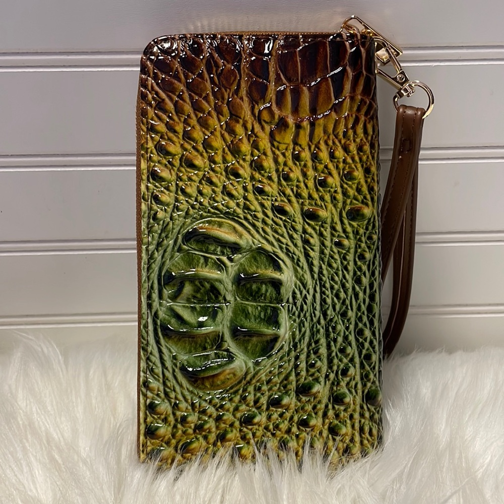 Tritexture Green & Brown Ombre Single Zipper Wallet with Strap - Picture 6 of 11